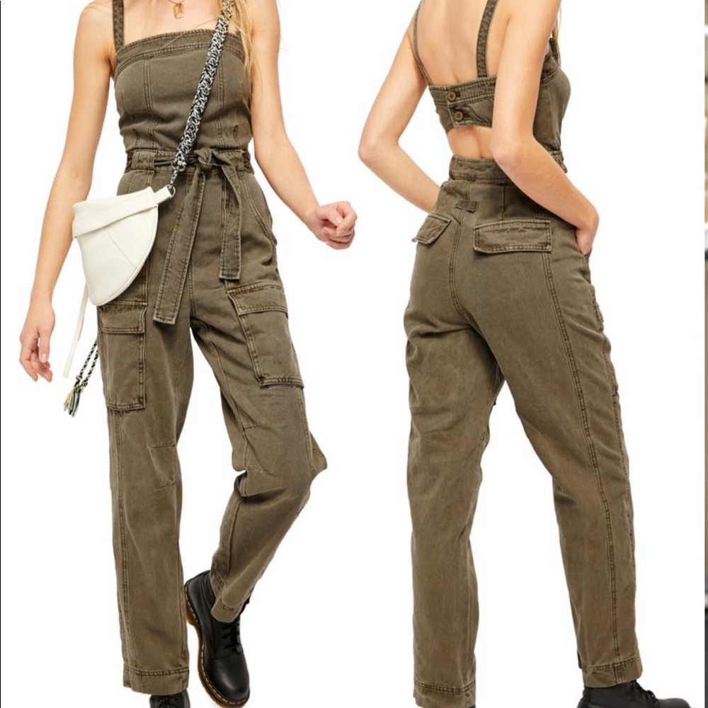 Go West Utility Tie Waist Sleeveless Jumpsuit